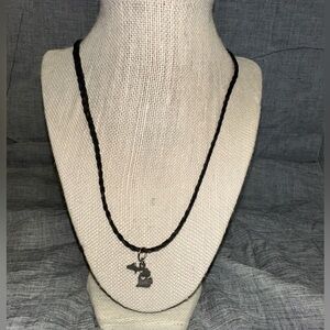 Chic Black Necklace with Silver Michigan Pendant